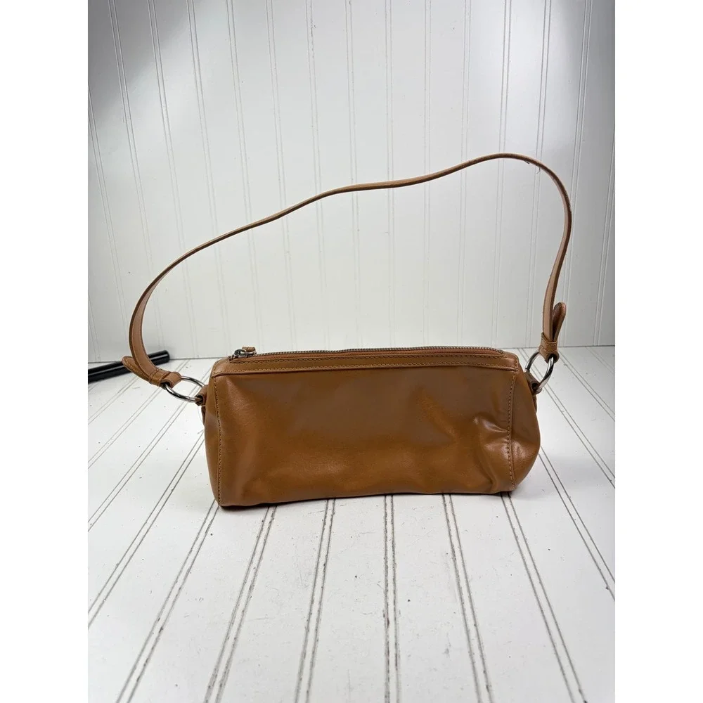 Nine West Vintage Y2K Small Tan Brown Leather Minimalist Baguette Shoulder Bag